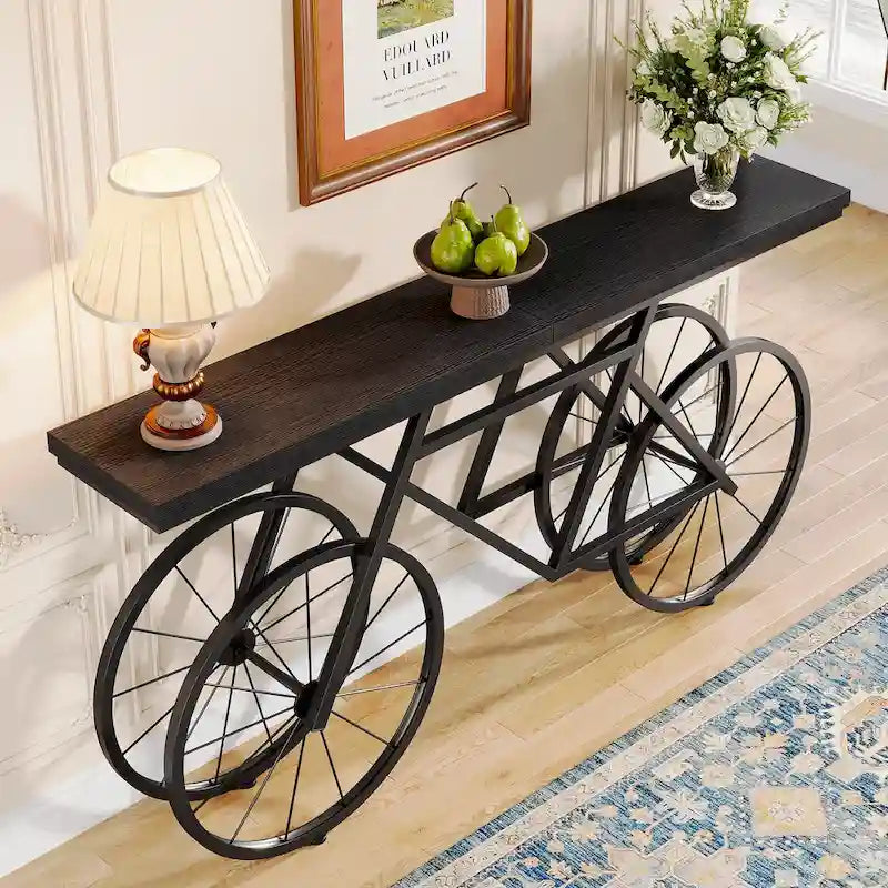 Console extra longue de 180 cm avec base en métal de vélo pour entrée, salon - 30P x 180L x 85H cm