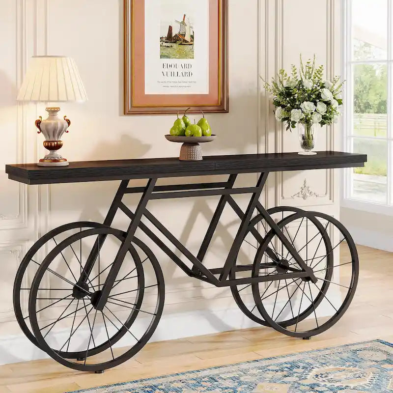 Console extra longue de 180 cm avec base en métal de vélo pour entrée, salon - 30P x 180L x 85H cm