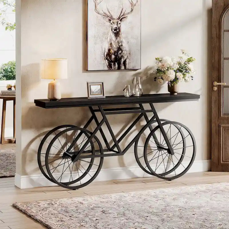 Console extra longue de 180 cm avec base en métal de vélo pour entrée, salon - 30P x 180L x 85H cm