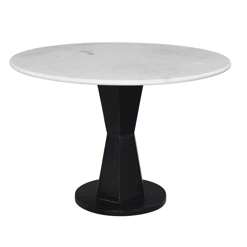Table basse Riko, plateau en marbre blanc sur piètement moderne en fer, table ronde, 27