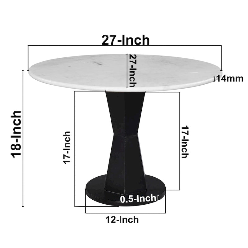 Table basse Riko, plateau en marbre blanc sur piètement moderne en fer, table ronde, 27