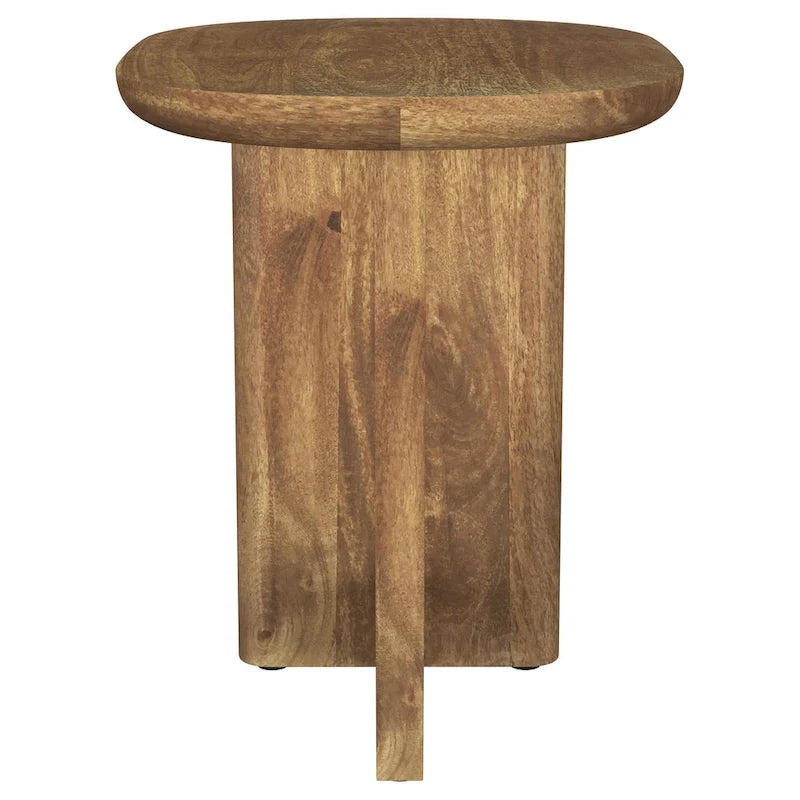 Table d'appoint Leti, plateau en bois de manguier marron 56 cm, base en forme de L