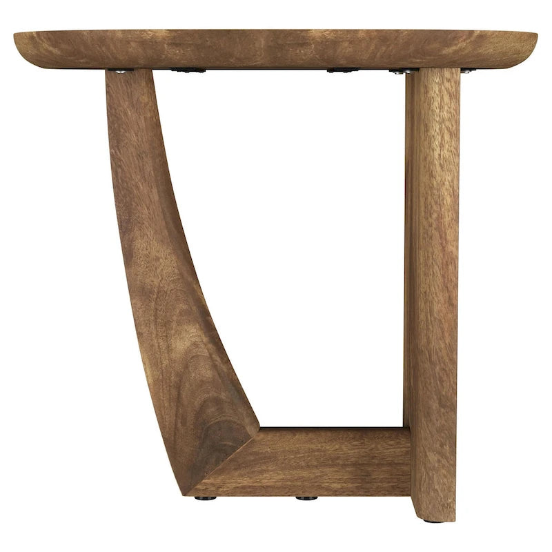 Table d'appoint Leti, plateau en bois de manguier marron 56 cm, base en forme de L