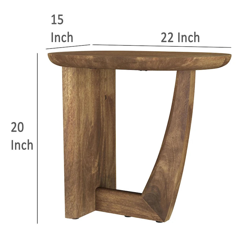 Table d'appoint Leti, plateau en bois de manguier marron 56 cm, base en forme de L