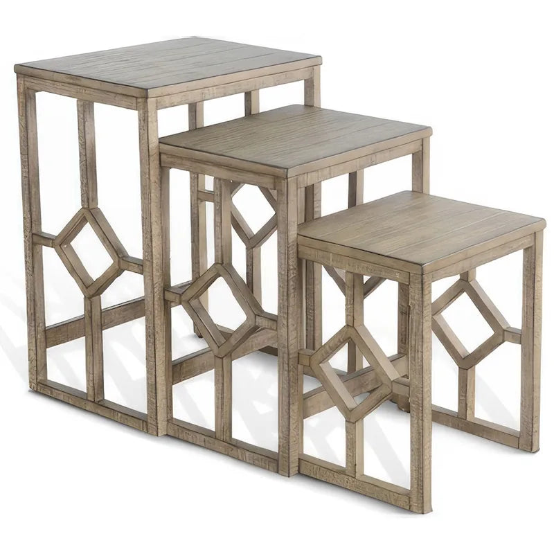 Lot de 3 tables basses gigognes Rena, à lattes, en acajou brun clair