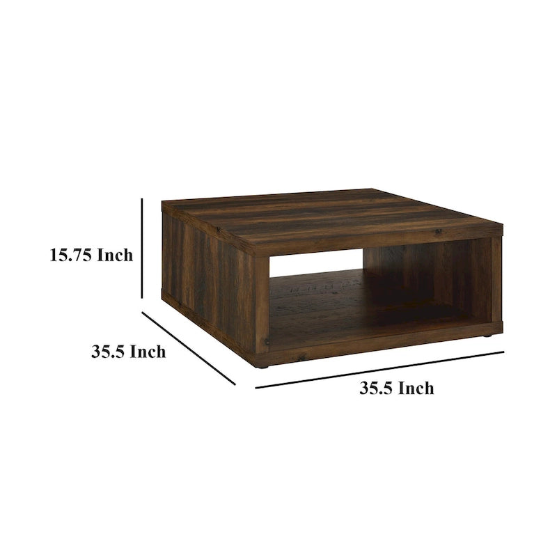 Table basse Rizz, conception cube carré, étagère ouverte, 36 pouces, marron foncé