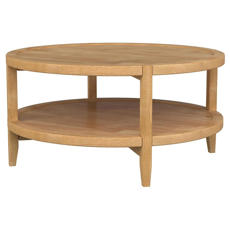 Table basse Camilia, 1 étagère, bois massif rond érable brun, 36 pouces