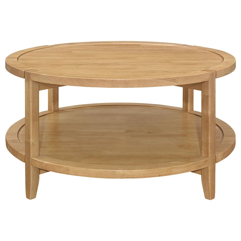 Table basse Camilia, 1 étagère, bois massif rond érable brun, 36 pouces