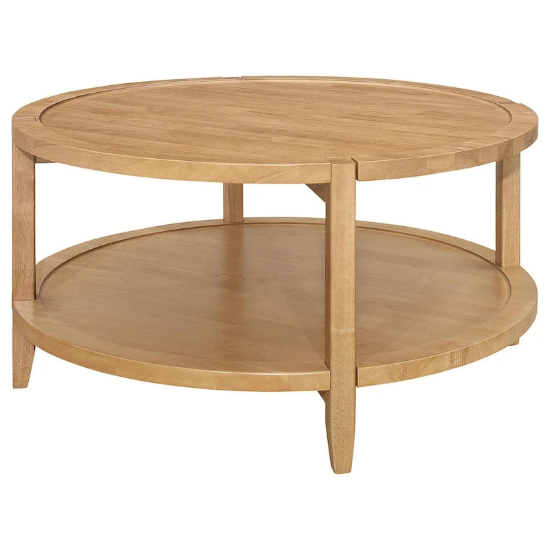 Table basse Camilia, 1 étagère, bois massif rond érable brun, 36 pouces