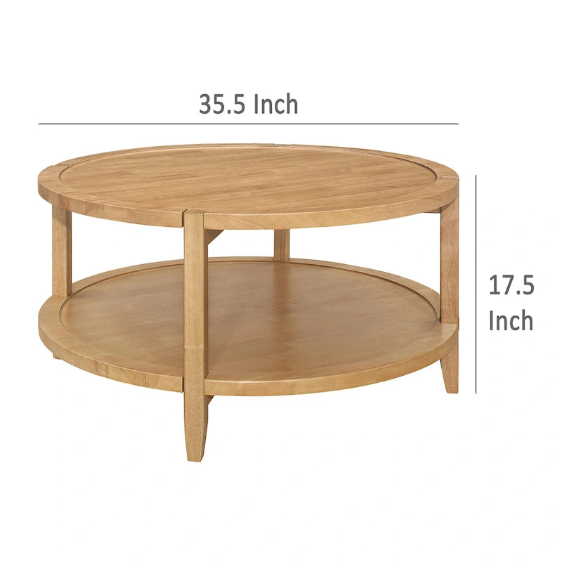 Table basse Camilia, 1 étagère, bois massif rond érable brun, 36 pouces