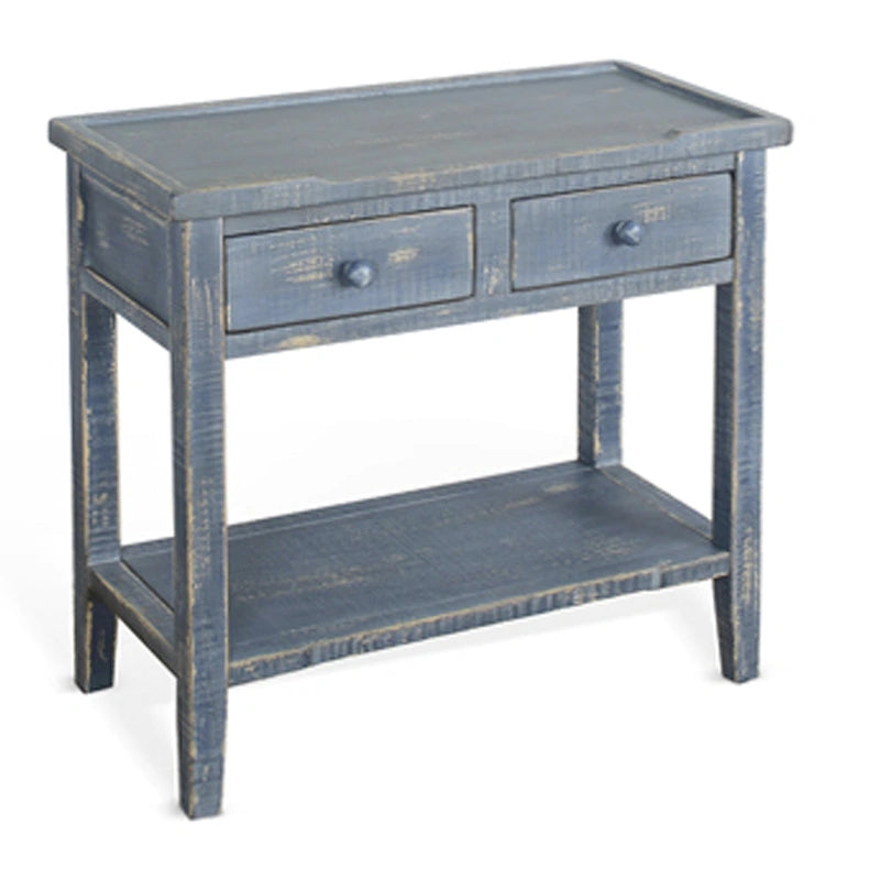 Table d'appoint Rena, 2 tiroirs 1 étagère, 71 cm Acajou bleu rustique