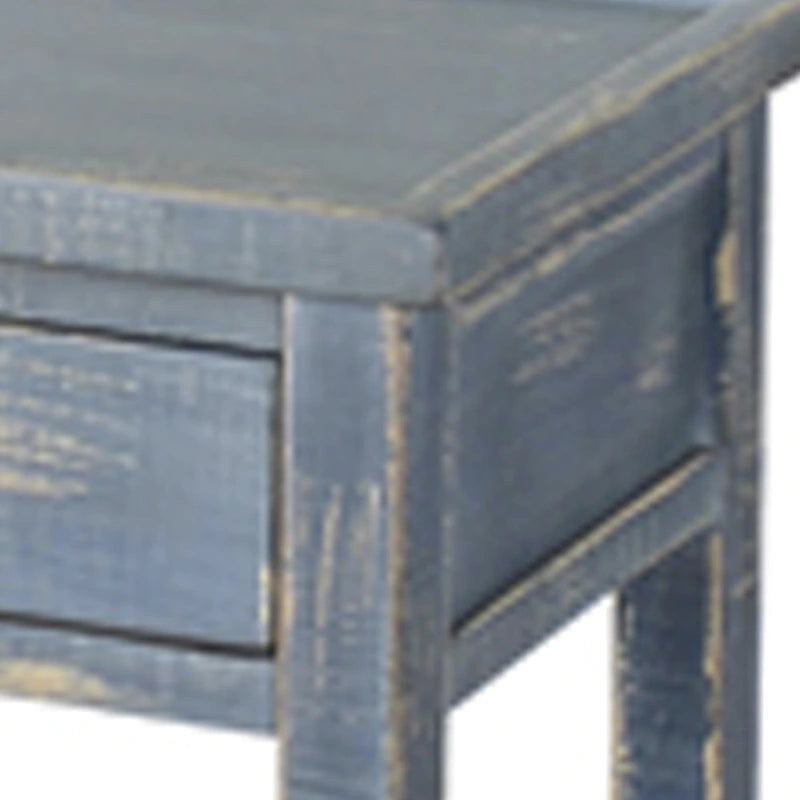 Table d'appoint Rena, 2 tiroirs 1 étagère, 71 cm Acajou bleu rustique