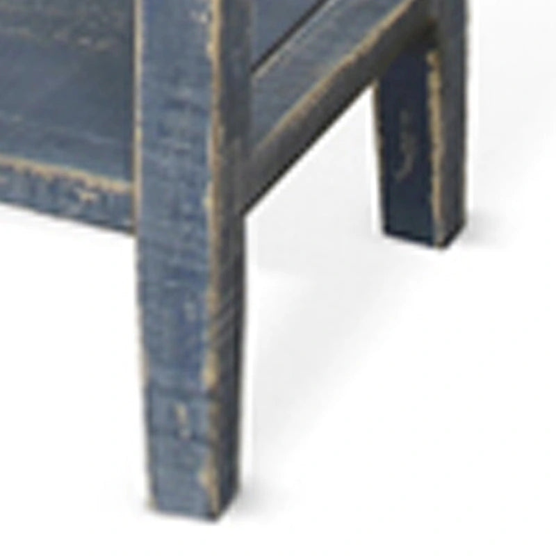 Table d'appoint Rena, 2 tiroirs 1 étagère, 71 cm Acajou bleu rustique