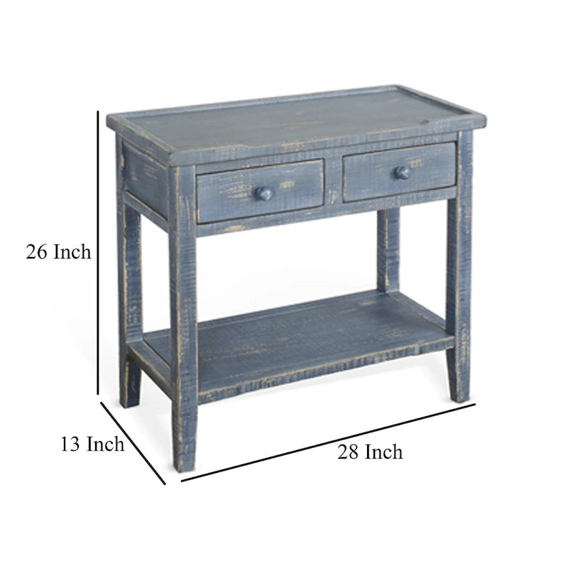 Table d'appoint Rena, 2 tiroirs 1 étagère, 71 cm Acajou bleu rustique
