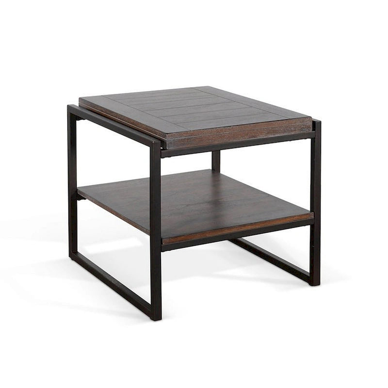 Table d'appoint Lery, bois brun foncé, métal noir, étagère inférieure, 61 cm