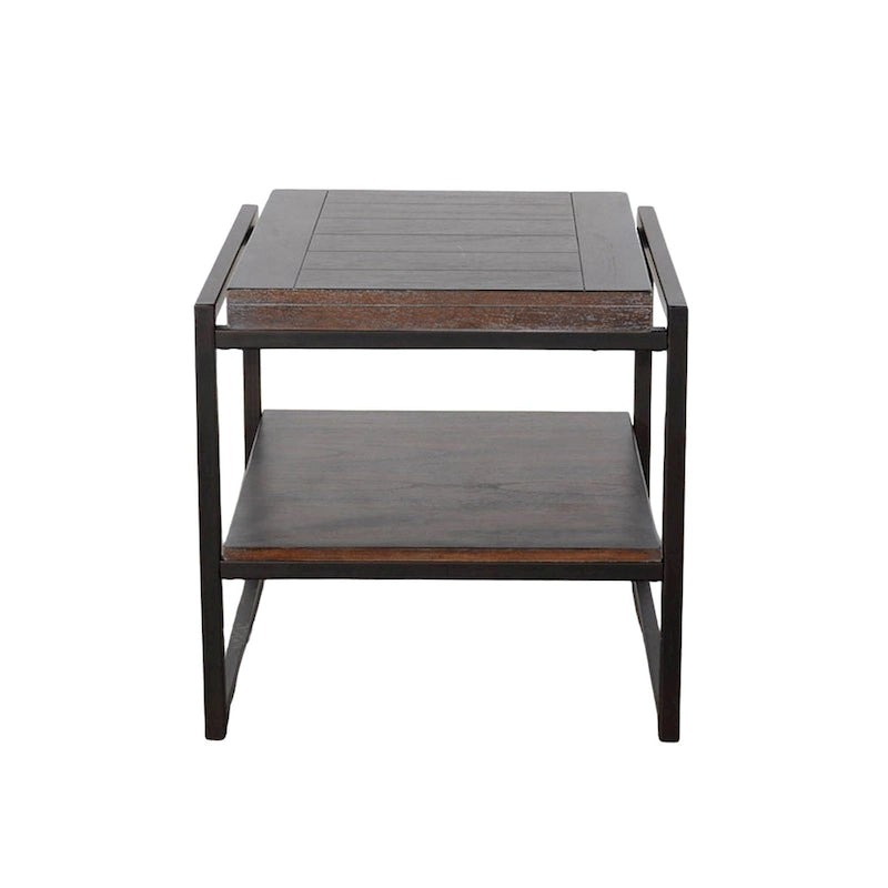 Table d'appoint Lery, bois brun foncé, métal noir, étagère inférieure, 61 cm