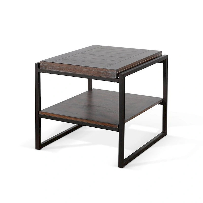 Table d'appoint Lery, bois brun foncé, métal noir, étagère inférieure, 61 cm