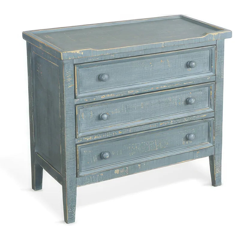 Table d'appoint Renaissance avec 3 tiroirs, bois d'acajou vert rustique de 71 cm