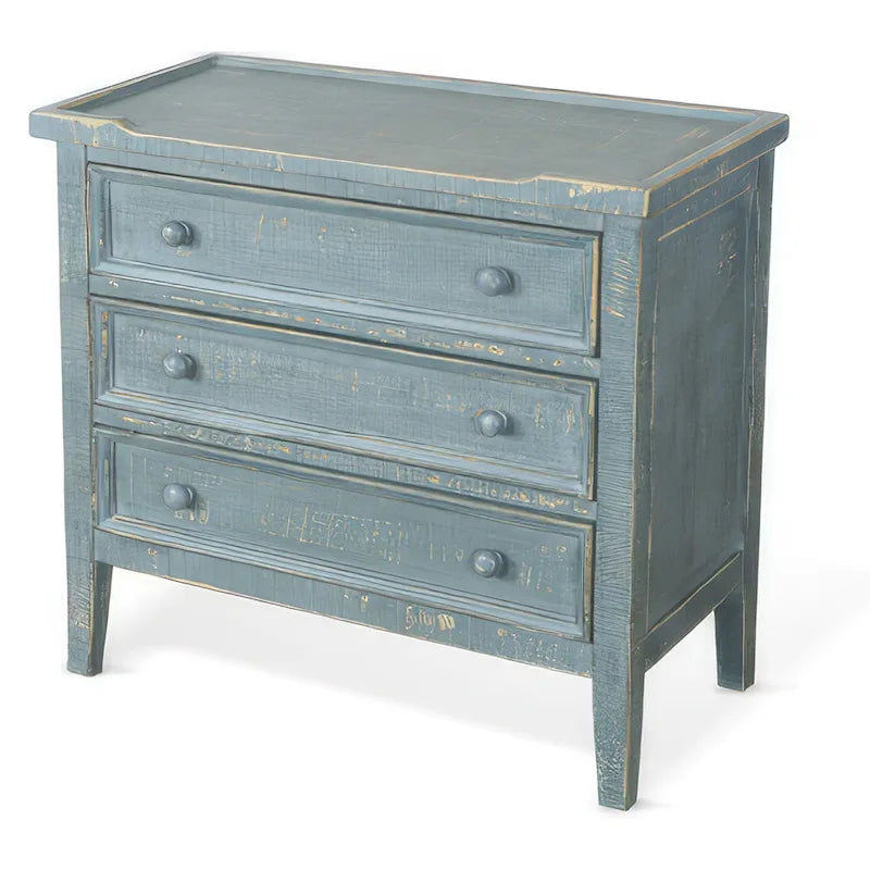 Table d'appoint Renaissance avec 3 tiroirs, bois d'acajou vert rustique de 71 cm