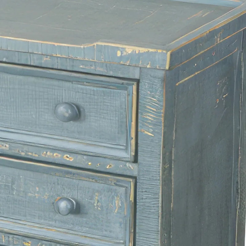 Table d'appoint Renaissance avec 3 tiroirs, bois d'acajou vert rustique de 71 cm