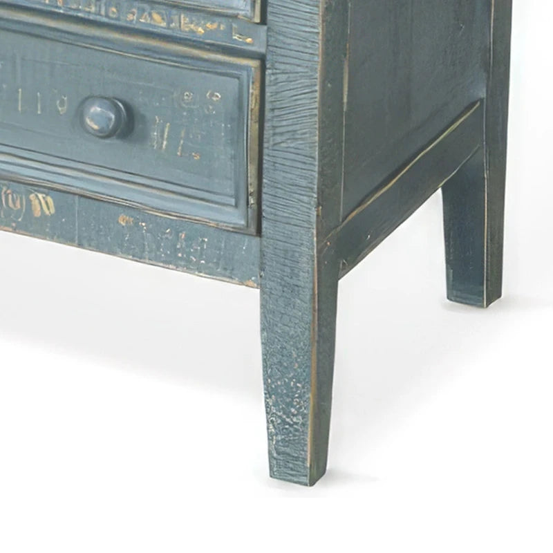Table d'appoint Renaissance avec 3 tiroirs, bois d'acajou vert rustique de 71 cm