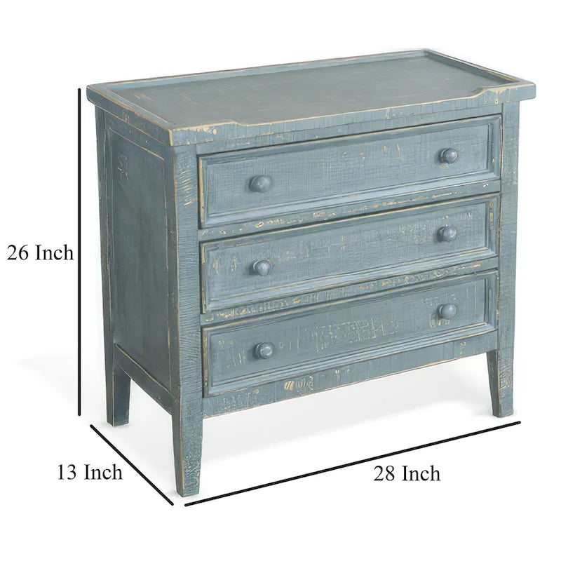 Table d'appoint Renaissance avec 3 tiroirs, bois d'acajou vert rustique de 71 cm