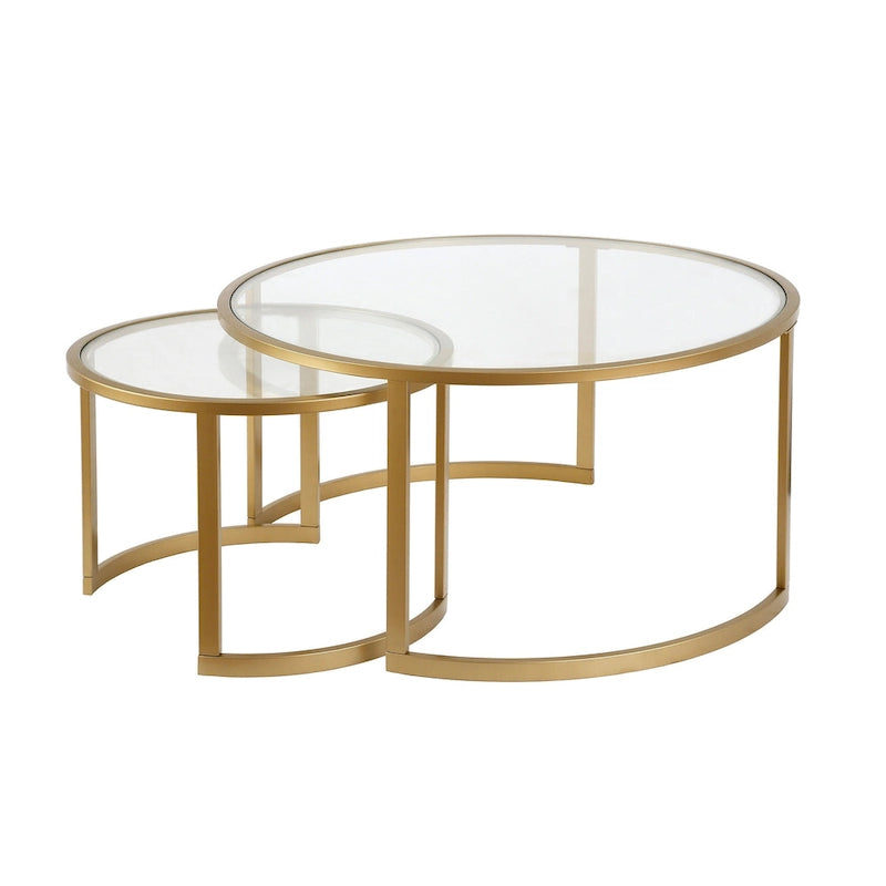 Lot de 2 tables basses gigognes rondes en verre et acier de 36 po – 36 x 36 x 18