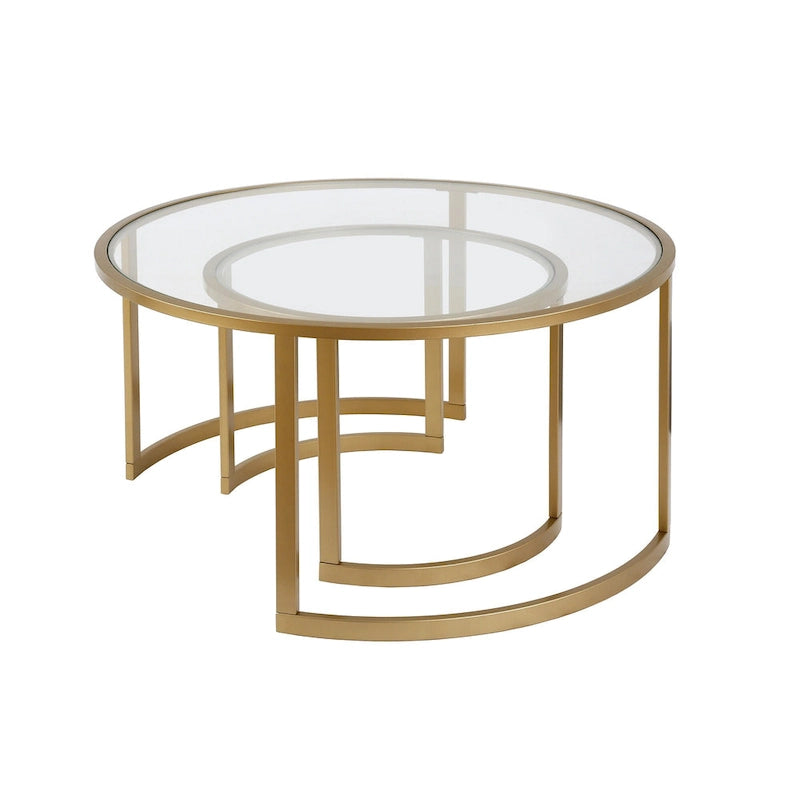 Lot de 2 tables basses gigognes rondes en verre et acier de 36 po – 36 x 36 x 18