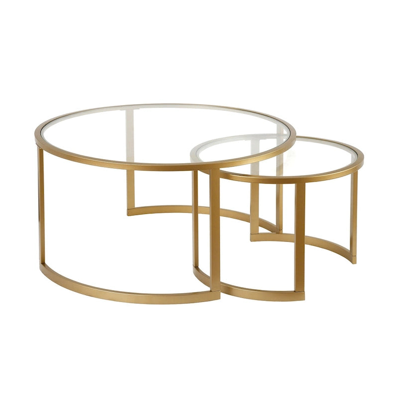 Lot de 2 tables basses gigognes rondes en verre et acier de 36 po – 36 x 36 x 18