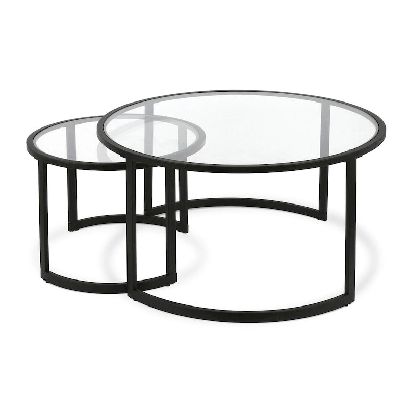 Lot de 2 tables basses gigognes rondes en verre et acier de 36 po – 36 x 36 x 18