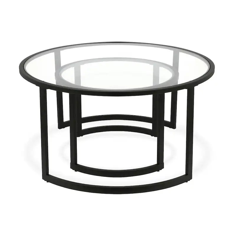 Lot de 2 tables basses gigognes rondes en verre et acier de 36 po – 36 x 36 x 18