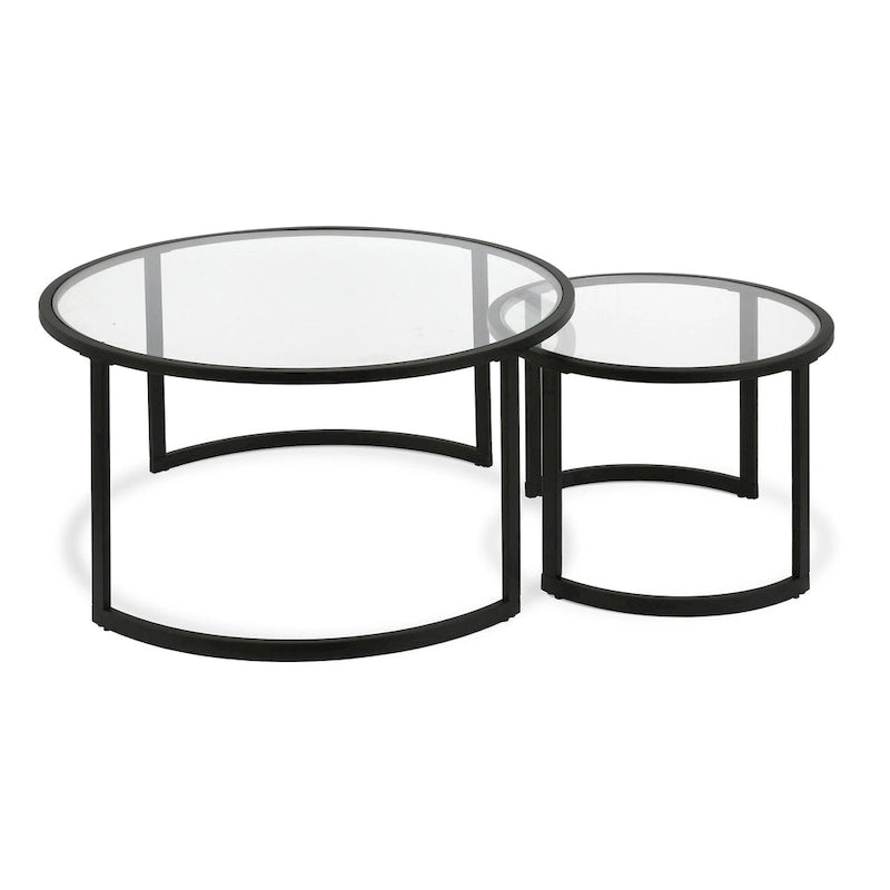 Lot de 2 tables basses gigognes rondes en verre et acier de 36 po – 36 x 36 x 18