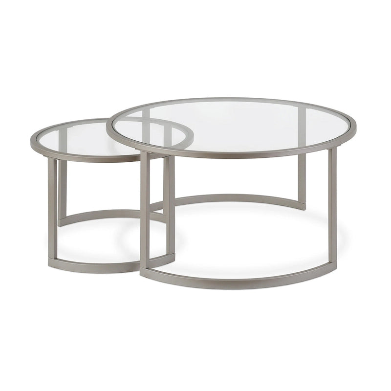 Lot de 2 tables basses gigognes rondes en verre et acier de 36 po – 36 x 36 x 18