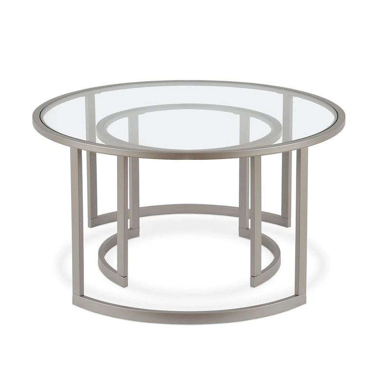 Lot de 2 tables basses gigognes rondes en verre et acier de 36 po – 36 x 36 x 18
