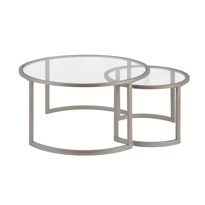 Lot de 2 tables basses gigognes rondes en verre et acier de 36 po – 36 x 36 x 18