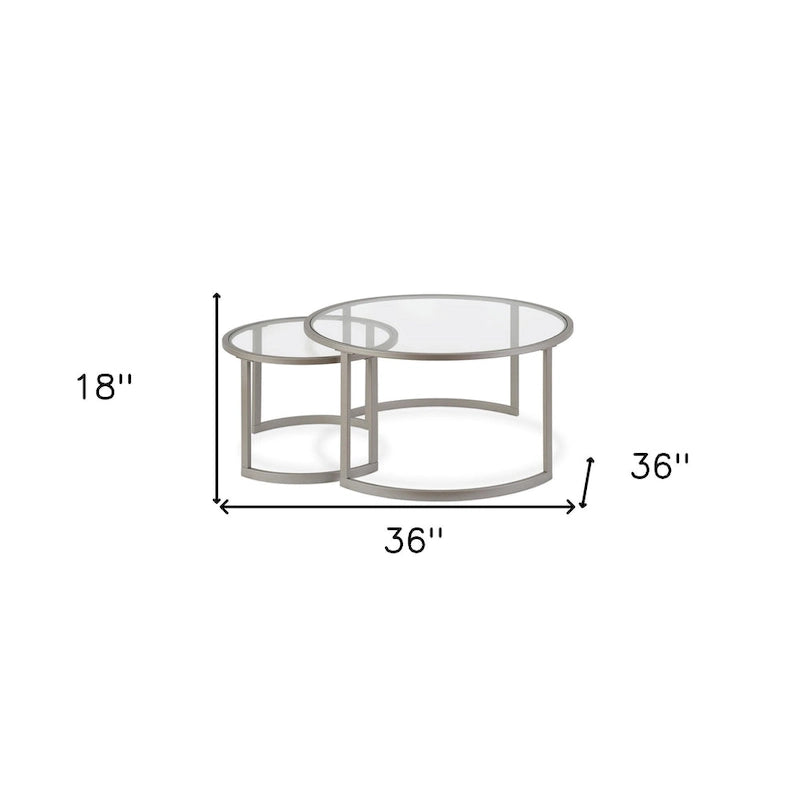 Lot de 2 tables basses gigognes rondes en verre et acier de 36 po – 36 x 36 x 18