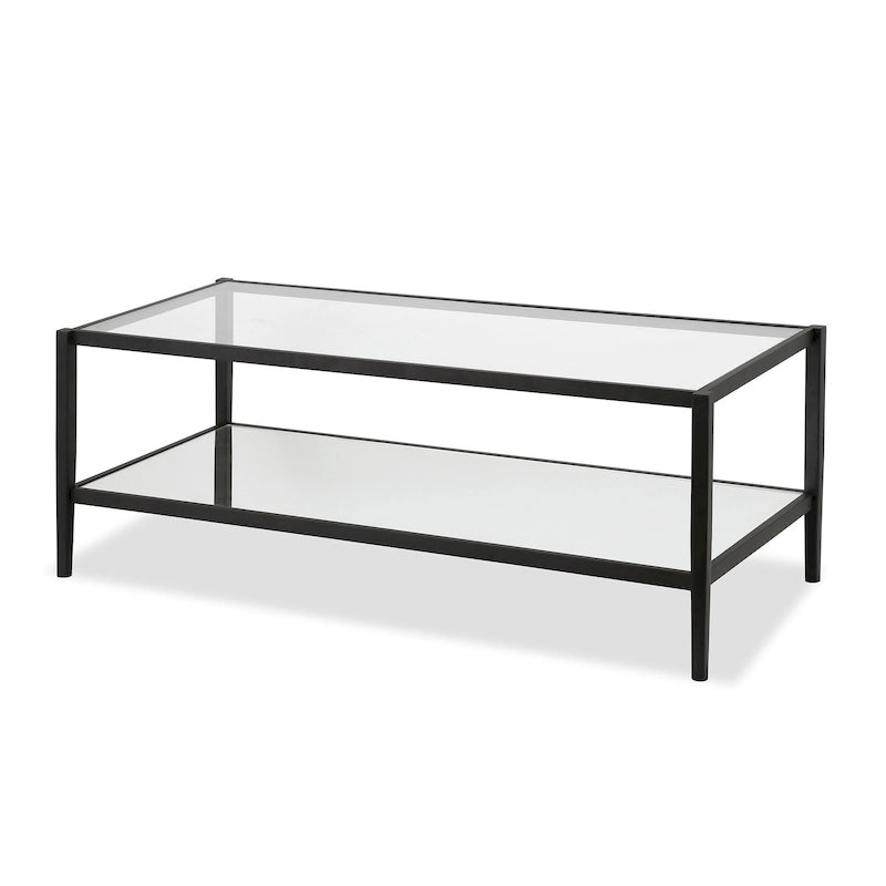 Table basse rectangulaire moderne en verre avec cadre en acier et étagère de rangement pour salon - 114,3 cm (L) x 50,8 cm (l) x 43,2 cm (H)