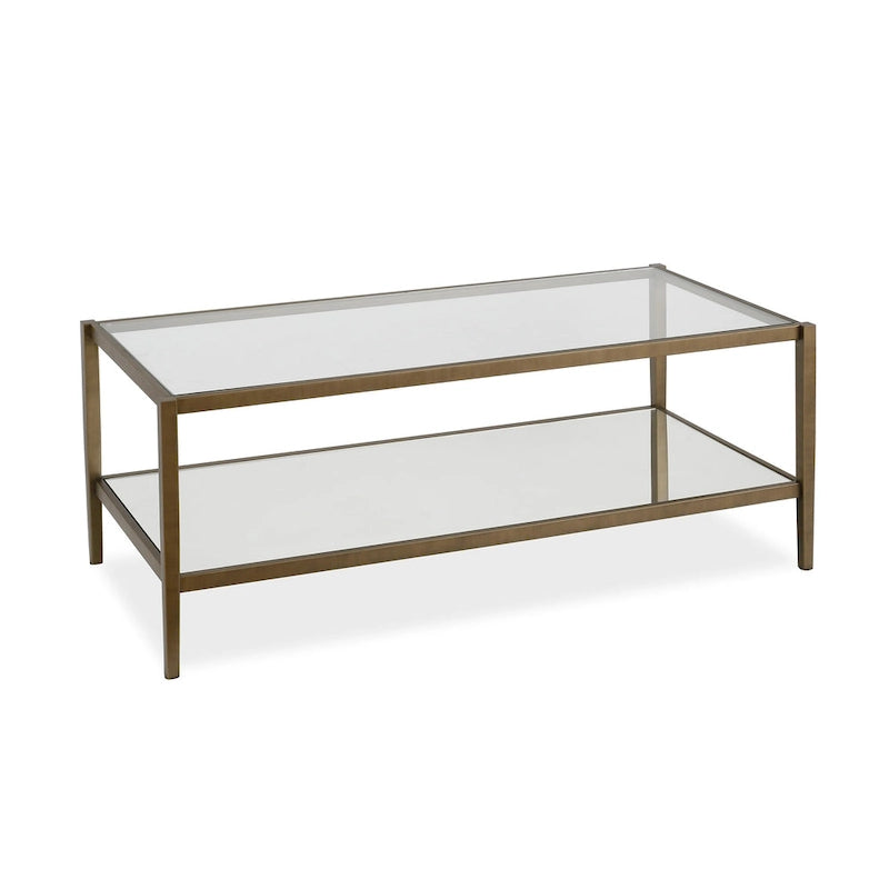 Table basse rectangulaire moderne en verre avec cadre en acier et étagère de rangement pour salon - 114,3 cm (L) x 50,8 cm (l) x 43,2 cm (H)