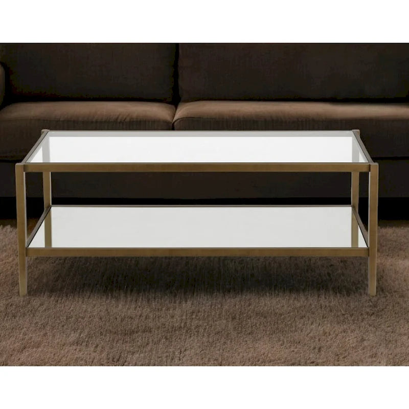 Table basse rectangulaire moderne en verre avec cadre en acier et étagère de rangement pour salon - 114,3 cm (L) x 50,8 cm (l) x 43,2 cm (H)