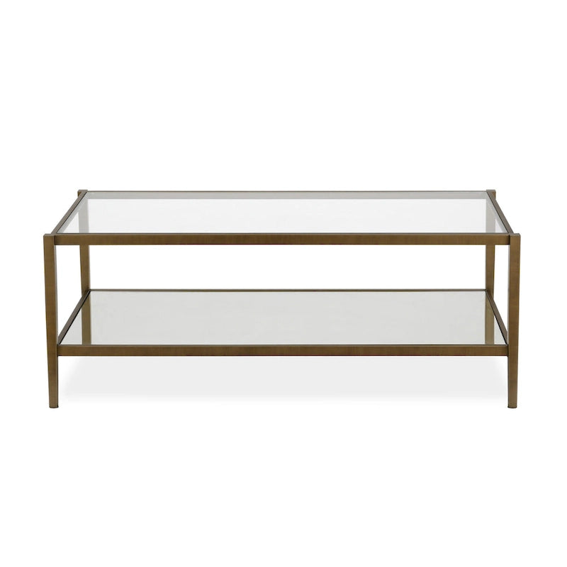 Table basse rectangulaire moderne en verre avec cadre en acier et étagère de rangement pour salon - 114,3 cm (L) x 50,8 cm (l) x 43,2 cm (H)