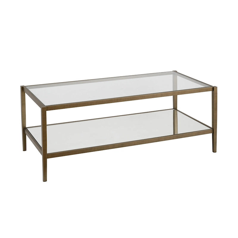 Table basse rectangulaire moderne en verre avec cadre en acier et étagère de rangement pour salon - 114,3 cm (L) x 50,8 cm (l) x 43,2 cm (H)