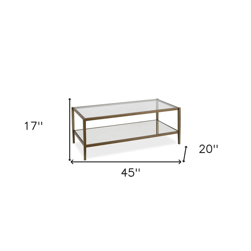 Table basse rectangulaire moderne en verre avec cadre en acier et étagère de rangement pour salon - 114,3 cm (L) x 50,8 cm (l) x 43,2 cm (H)