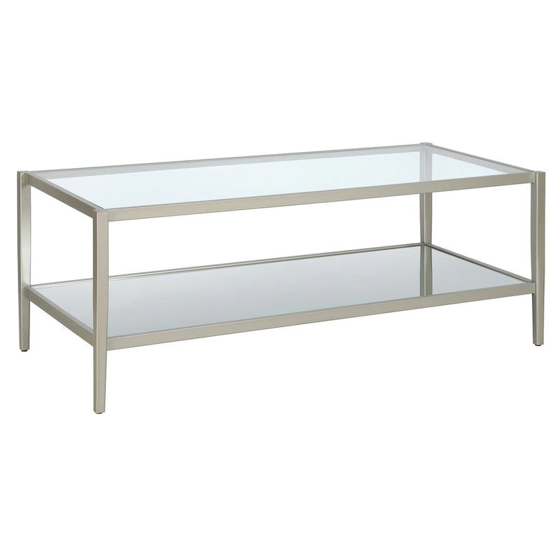 Table basse rectangulaire moderne en verre avec cadre en acier et étagère de rangement pour salon - 114,3 cm (L) x 50,8 cm (l) x 43,2 cm (H)