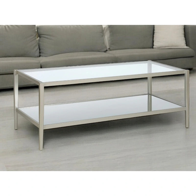 Table basse rectangulaire moderne en verre avec cadre en acier et étagère de rangement pour salon - 114,3 cm (L) x 50,8 cm (l) x 43,2 cm (H)