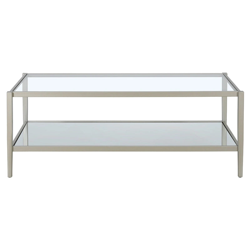 Table basse rectangulaire moderne en verre avec cadre en acier et étagère de rangement pour salon - 114,3 cm (L) x 50,8 cm (l) x 43,2 cm (H)