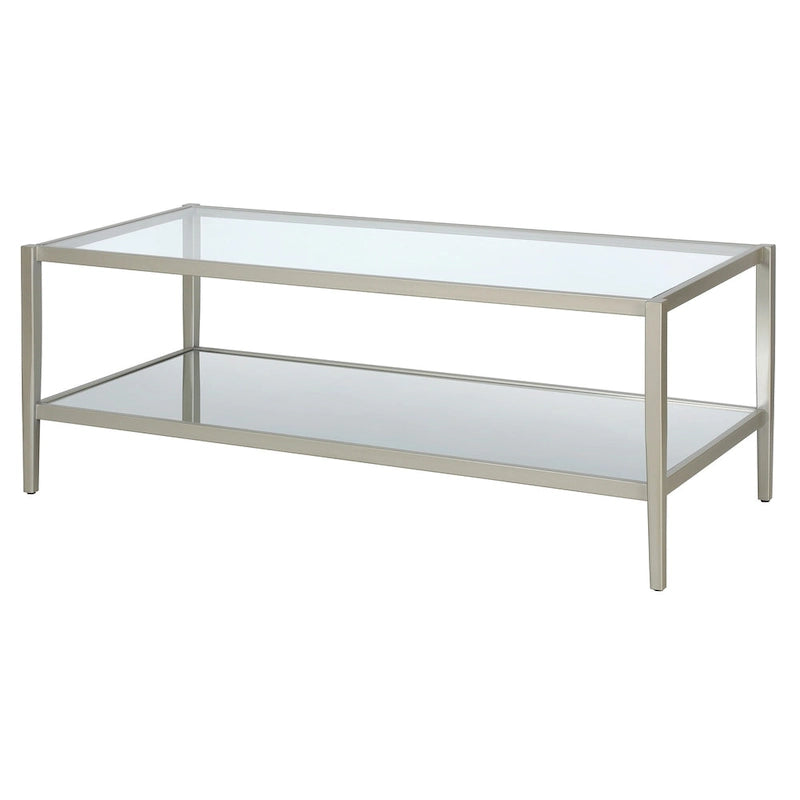 Table basse rectangulaire moderne en verre avec cadre en acier et étagère de rangement pour salon - 114,3 cm (L) x 50,8 cm (l) x 43,2 cm (H)