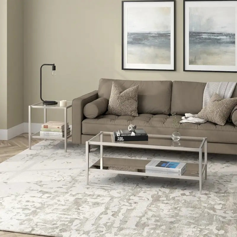 Table basse rectangulaire moderne en verre avec cadre en acier et étagère de rangement pour salon - 114,3 cm (L) x 50,8 cm (l) x 43,2 cm (H)