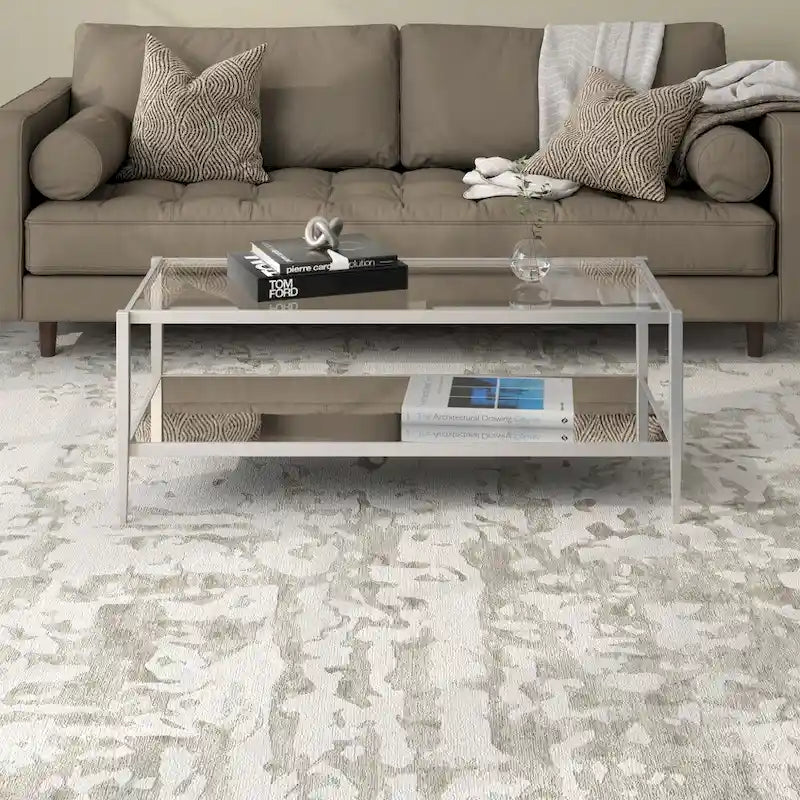 Table basse rectangulaire moderne en verre avec cadre en acier et étagère de rangement pour salon - 114,3 cm (L) x 50,8 cm (l) x 43,2 cm (H)
