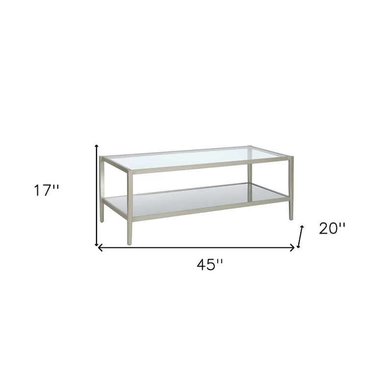 Table basse rectangulaire moderne en verre avec cadre en acier et étagère de rangement pour salon - 114,3 cm (L) x 50,8 cm (l) x 43,2 cm (H)