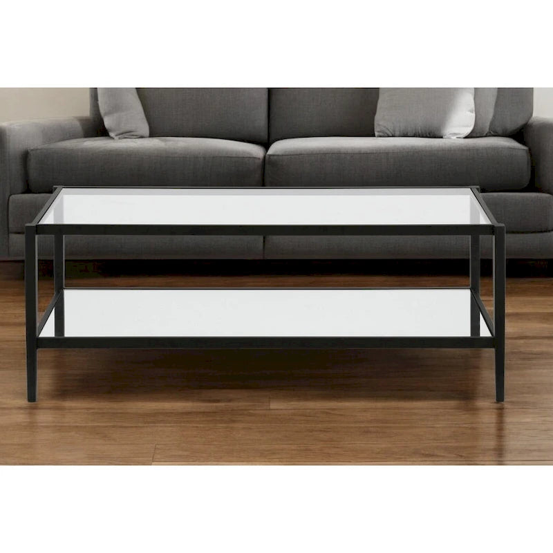Table basse rectangulaire moderne en verre avec cadre en acier et étagère de rangement pour salon - 114,3 cm (L) x 50,8 cm (l) x 43,2 cm (H)